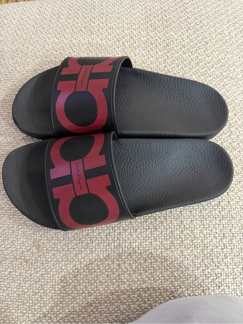 Salvatore Ferragamo Black with Red Logo Slide Sandals